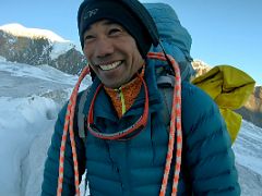 06C Lal Sing Tamang smiles as the route nears crevasses on the way to Ak-Sai Travel Lenin Peak Camp 2 5400m